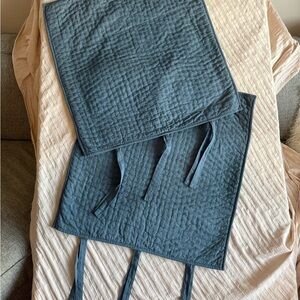 2 Pottery Barn Linen Blend EURO Pillow Shams 26x26 Pick Stitch Blue Quilted